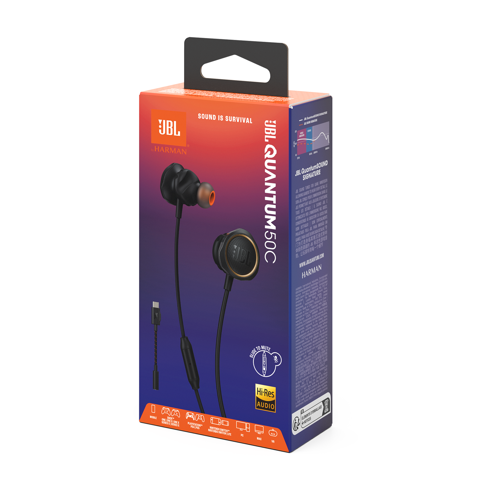 JBL Quantum 50C - Black - Wired in-ear gaming headset with USB-C adapter - Detailshot 15